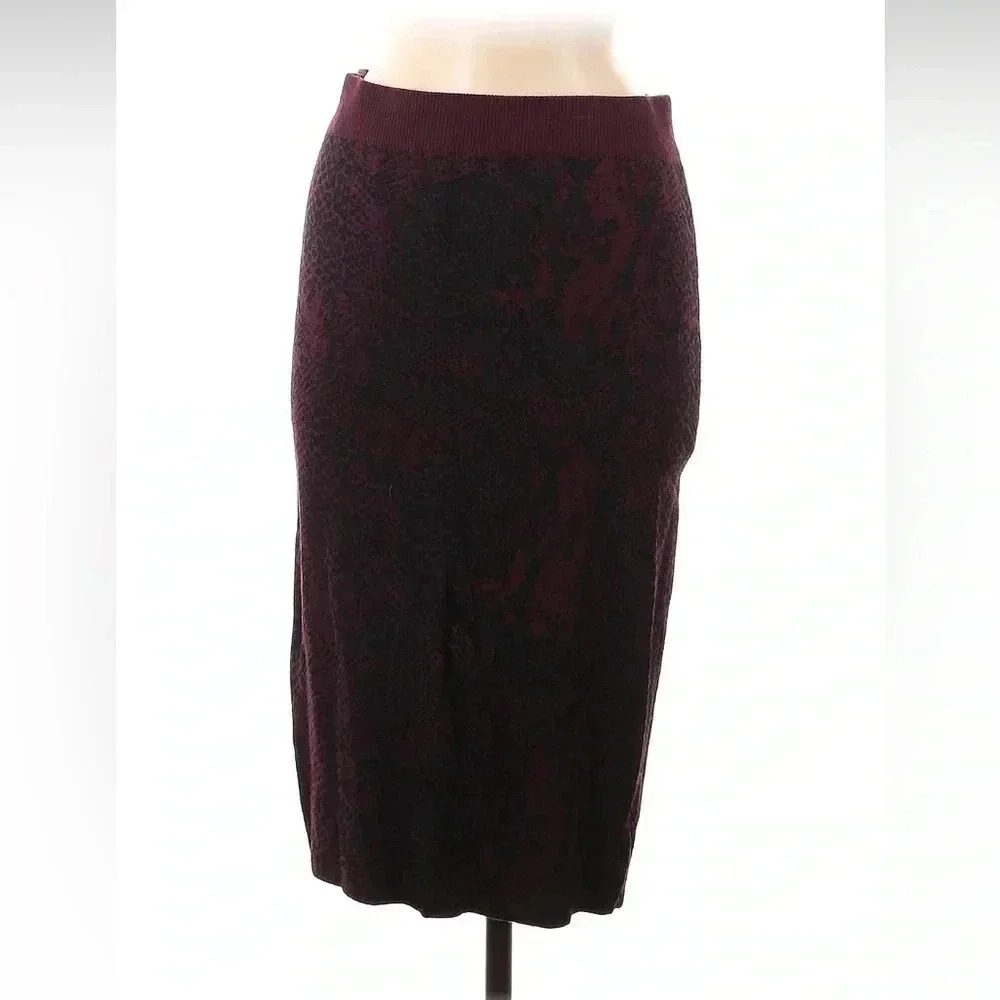 Express X Negin M. knit burgundy midi skirt w/ black snakeskin print M